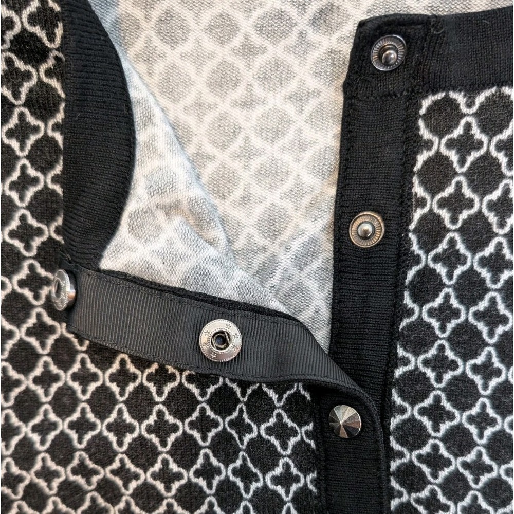 Premise Snap Close Cardigan Sweater Women's XS 3/4 Sleeve Black White Geometric - Picture 4 of 12